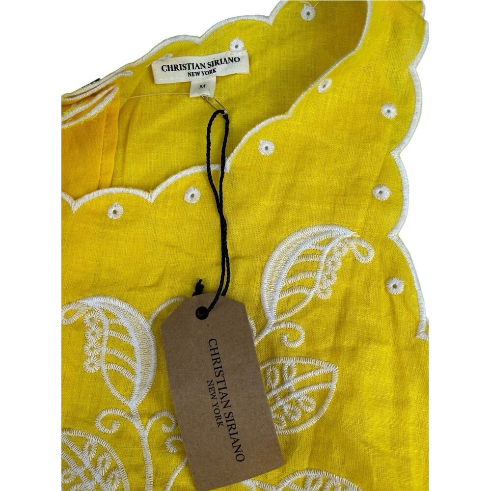 Christian Siriano Yellow Linen Embroidered Eyelet 2 Piece Crop Top Pants Set M - Picture 6 of 12